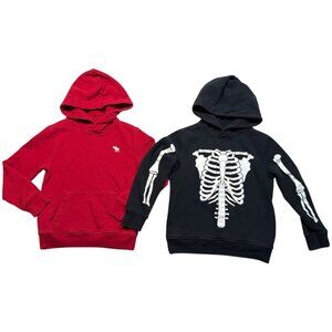 Abercrombie Kids Boys Hoodie Set of 2 Size 7/8 Red Black Skeleton Sweatshirts